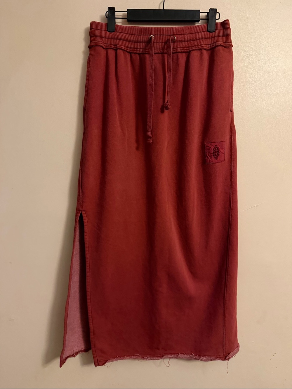 Free People Rust Drawstring Maxi Skirt with Side Slit